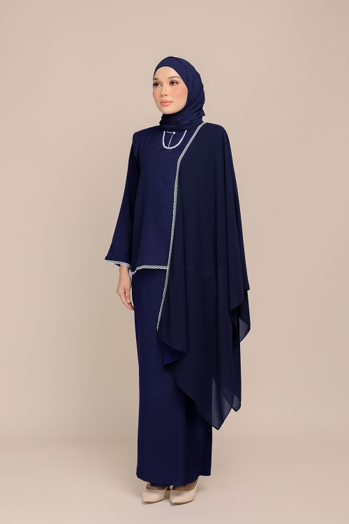 Dinda Navy Blue with Lace Shawl