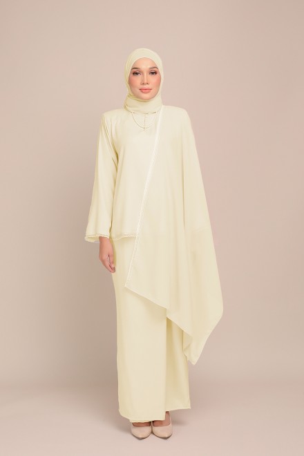 Dinda Soft Yellow with Lace Shawl